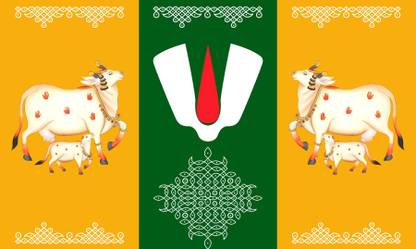 Backdropon Tirupati Balaji Tilak and Muggu Printed Fabric (5Feet Height & 8Feet width)