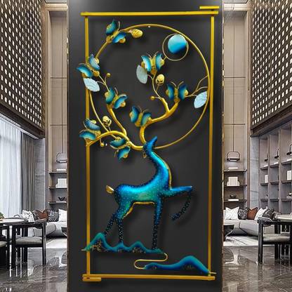 DIVISART ACCENTS Wall Art Deer And Butterfly Metal Frame with LED, Wall Sculpture