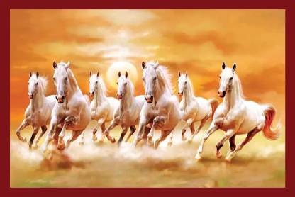 FITRIC White Seven Horse vastu Painting, Sticker, Wall Wallpaper, Home, Office Decor