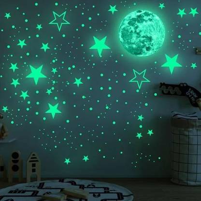 Geetika Enterprises The Excellent Starry Night Glow In Dark Space 200+ Large Big Free Stickers Pack of 5