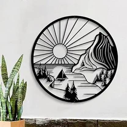 Blind Shop Mountain Scene Metal Wall Decor Line Drawing Wall Art, Adventure Wall Decor