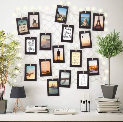 INFIPRISES Fish Net 100 Led String Light, 20 Black Photo Frame and 20 Wooden Pack of 20