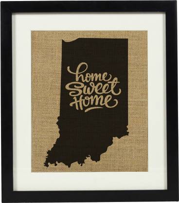 Darling Souvenir Home Sweet Burlap Print Wall Decor Indiana State Map -Burlap Print with Frame