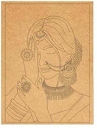 Printfry Bride Face Design Round MDF Wooden Boards Base Laser Cutout for Art & Craft