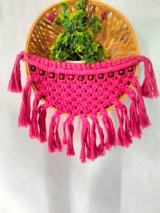 Kasba Cotton Macrame Decorative Wall Hanging Bamboo Basket