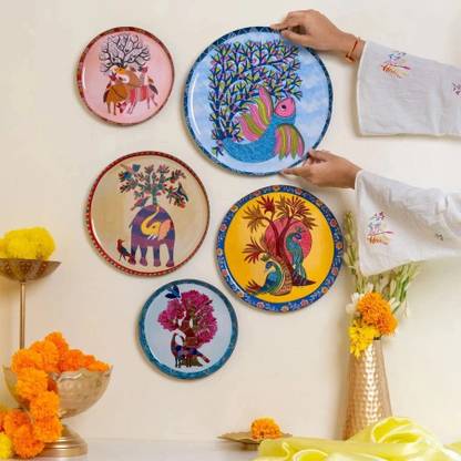Ritualistic Gondh Metal Wall Plates | Wall Sculpture & Decor for Living Room | Home Décor| Pack of 5