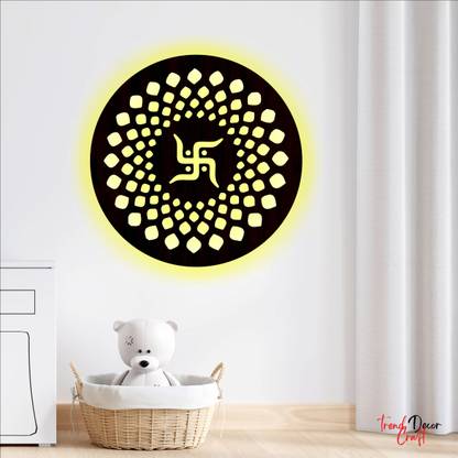 trendDecor Craft Swastik Hindu Symbol Wall Art With LED for Door, Home and Temple | Wall Decor
