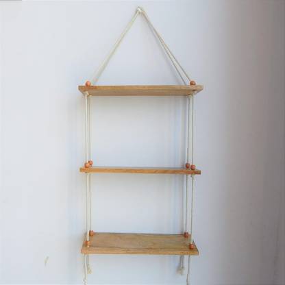 VIVEKA MACRAME WALL HANGING SHELF HOME DECOR FLOATING SHELF WOODEN 3 TIER