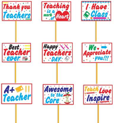 Partywala Teachers Day Theme Party Stick Props Set of 9 Pcs