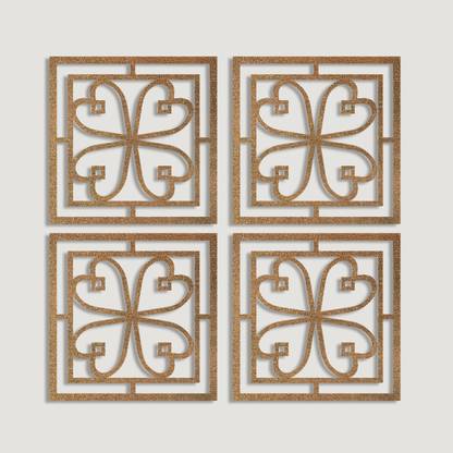 Art Street MDF Jharokha Jali 3D Wall Art Square Flower Design Hanging Ornaments Wall Sign Pack of 4