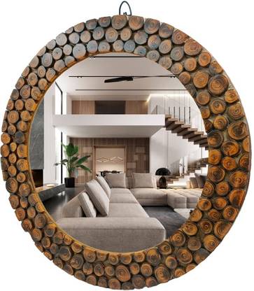 HeritageDesign Heritage Designs Handmade Wooden Antique Frame Round Wall-Mounted Mirror