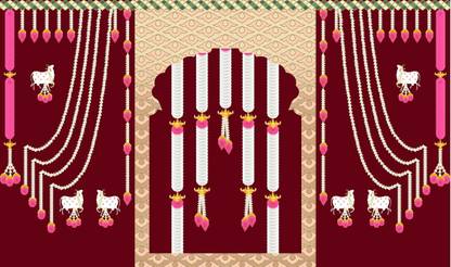 Backdropon Flowers and Diya with Cows Design Printed Backdrop(5Feet Height & 8Feet width)