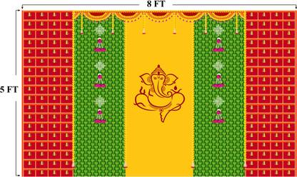 Tejas Creation Ganesh Ji Backdrop for Decoration ( 8FT x 5FT ) Altar Cloth