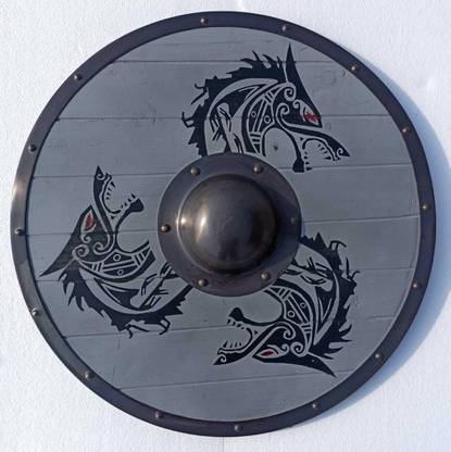 APAX Medieval Fenrir Grey Wolf Shield Battle Worn Shield| Handmade Warrior Shield