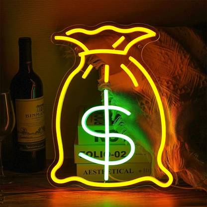SIFTY COLLECTIONS Title: Dollar Neon Sign - Multi-Color LED Light 14.2X10.8 Inches