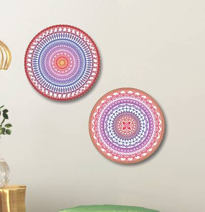 saf Round Shaped Mandala Art MDF Wall Painting for Living Room,Office And Bedroom Pack of 2