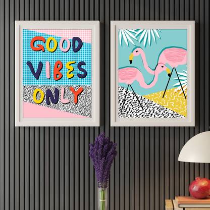 Good Vibe Only & Flamingo Art Posters Art Prints For Wall Décor, Home Paper Print