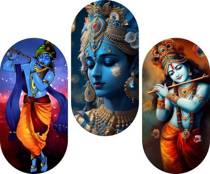BookYourGift Shree Krishna" Picture in Blue Color Wooden Plank Set Of 3 Pack of 3