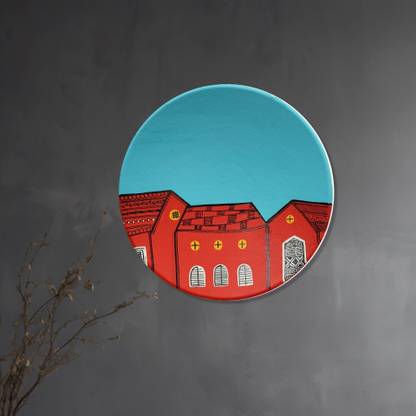 Artysta 'Red House' Terracotta Wall Plate for Home Decor, Wall Decorative plates Single