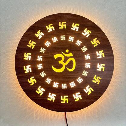 vaeps OM Swastik Wall Hanging, Decor,Led Light Table Lamp, Wall for Mandir, Decoration