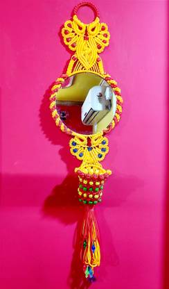 UVV Macrame Wall Decore Mirror With Basket 16