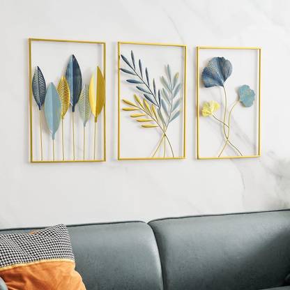 Urban Hamlet Golden Elegant Metal Wall Art Decor Set of 3: Rustic Frames For Wall Decor Pack of 3