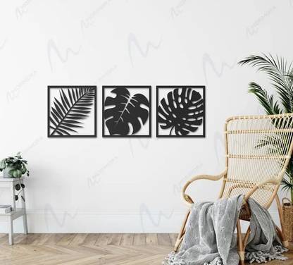 Fab Creations Leaves Set of 3 Leaf Design Wooden Monstera Wall Sign Living Room Decorative Art