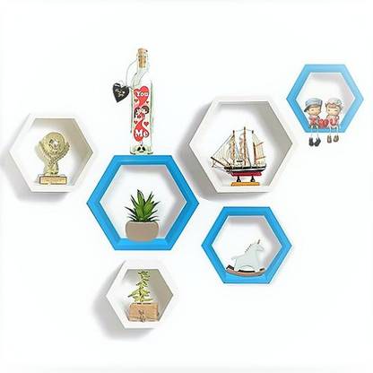 Muren Paint Finish Wall Mount Shelf Hexagon Shaped Floating Shelves WHT-AQU