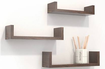 Decostyle U Shape Wooden Wall Shelf & Wall Shelves for Living room (Number of Shelves -3)