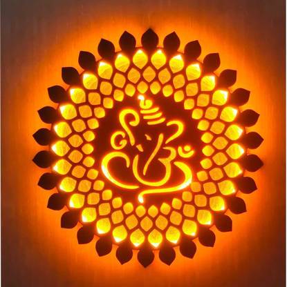 OM MANDALA CREATION Bhagwan Ganesh Wall Hanging LED Light wall Décor 12X12 inch.