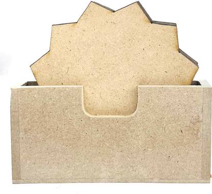 ADIKALA Star Shaped MDF Design | Hand Painted | Tea Coaster With Stand DIY 4.5 INCH Pack of 6