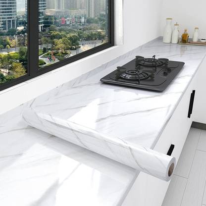 JINELZA White Marble kitchen sheets for platform kitchen stickers waterproof(60X200 CM)