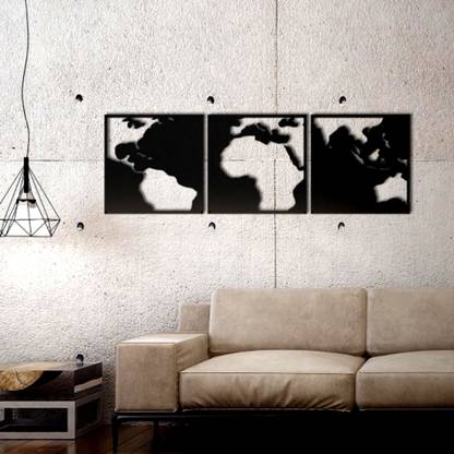 SAVA The 3D Wall Art World Map Black Contrast 173(Black)
