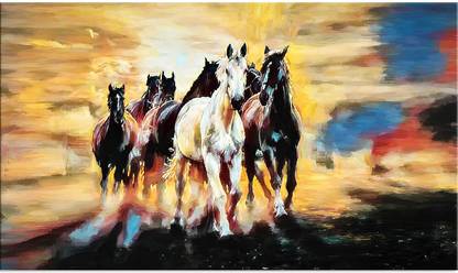 Artmingle Seven Running Horses canvas Wall Painting for HomeOffice(Only Canvas CMBPWF1557)