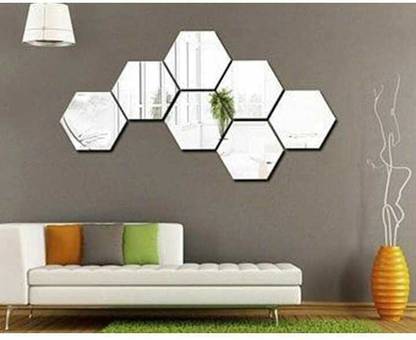 MAURYA ENTERPRISES Acrylic Mirror 7 PPcs Copper gold Hexagon Pack of 7