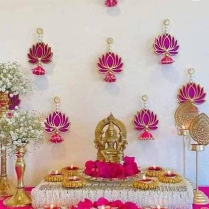 RN Creations Beautiful Wooden 10 pcs Lotus Hanging (to be Used as Backdrop) Pack of 10