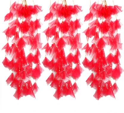 milan dresses red net hanging for decoration, mehndi , Diwali, toran Gold Strings Latkans Pack of 4