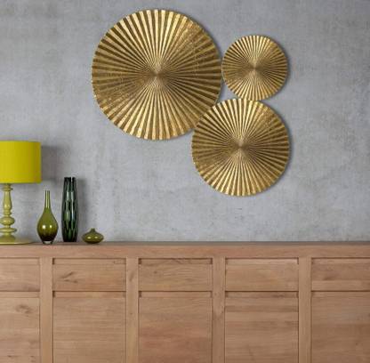 Royal Heritage crafts Metal Wall Hanging Set Of Three Golden Plates Wall Art for Home Décor