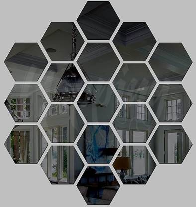 HAPPINY Hexagon mirror wall stickers, acrylic mirror wall decor sticker, Pack of 19