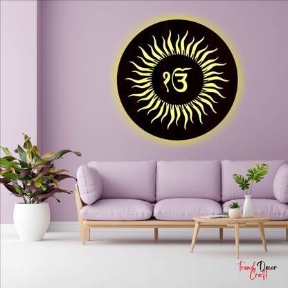 trendDecor Craft EK ONKAR Waheguru Ji LED Light Wall Hanging - Home Room Wall Decoration Material