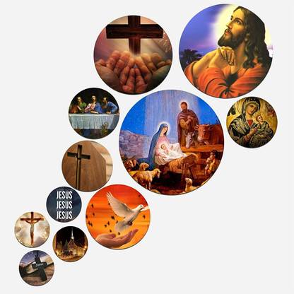 Angel Infinite Jesus Design Wooden Wall Hanging Decoration Item for Home|Office|Wall Decoration Pack of 11