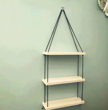 Fashionhub Macrame Wall Hanging 3 Tier Floating Shelves Natural Pine With Wooden