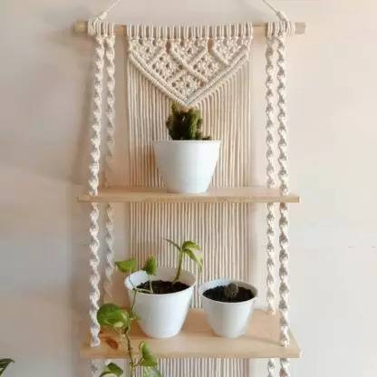 Craft Macrame Wall Hanging Shelf (MADE IN INDIA). Wooden Wall Shelf
