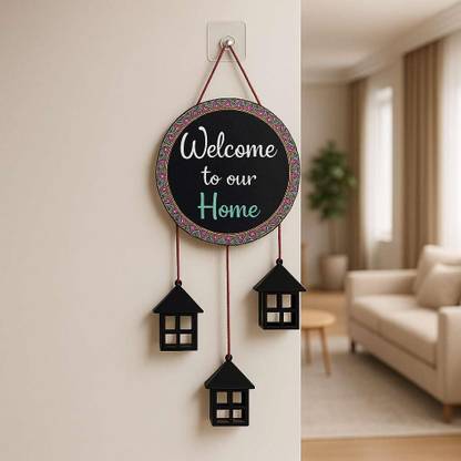 DECORDYNAMIC Wall Hanging for Home Décor- Handcrafted Welcome To Home Wall Art for House,Hall (43 cm X 12 cm, Black)