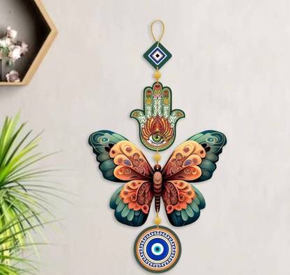 CW Crafts World Decorative Printed Wooden Evil Eye Wall Hanging For Home
