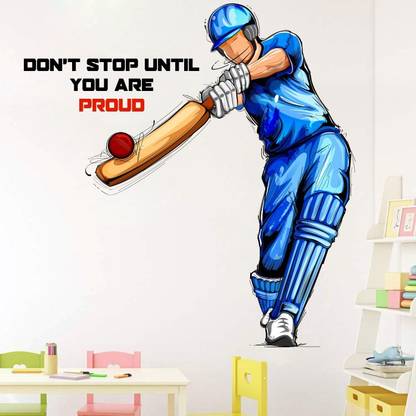 WALLPIK Cricket Batsman Sports Success Motivation Quote Wall Sticker WP210