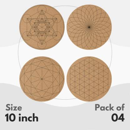 Stellx MDF Wooden Board Mandala Design, Pre-Marked Round Cutout for Art and craft Pack of 4