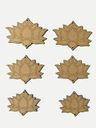 Printfry MDF Lotus Cutouts,Door Hanging,Ganpati Decoration Items,Navratri Decoration Pack of 6