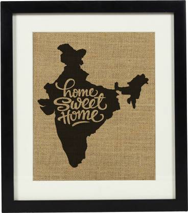Darling Souvenir Home Sweet Burlap Print Wall Decor India Country Map -Burlap Print with Frame