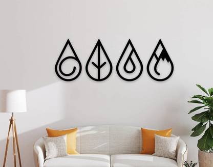 UNIQUE ADS MEDIA Metal 4 Element Drop Shape Wall Art (Black, 1 ft Each)